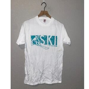 Vintage Test Print Shirt Ski Wyoming Snobrite Winter Retreat White Medium Tee